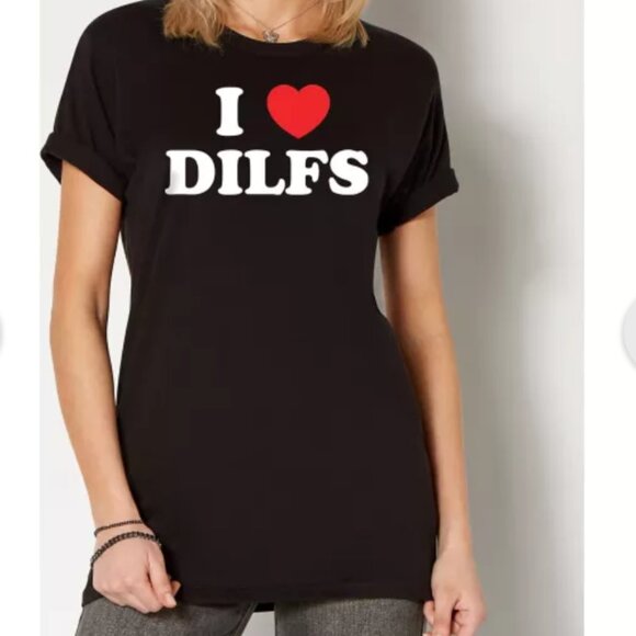 Spencer's Exclusive Official I Heart DILFS Logo Funny Black Tee Unisex Sz Small - Picture 4 of 12